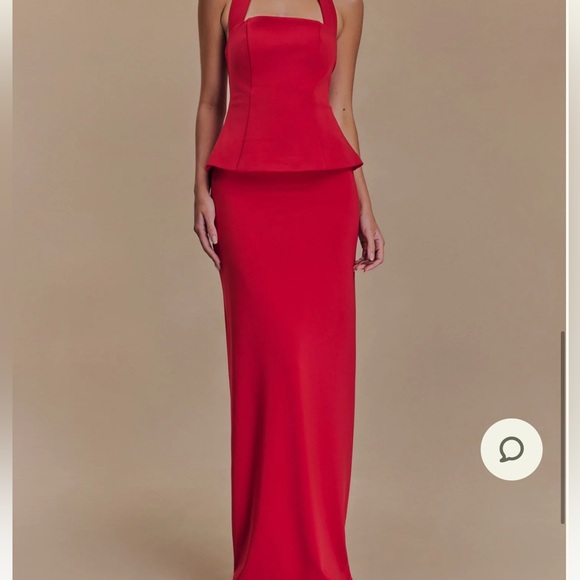 MESHKI Peplum Halter Maxi Dress - Ruby - Picture 5 of 8